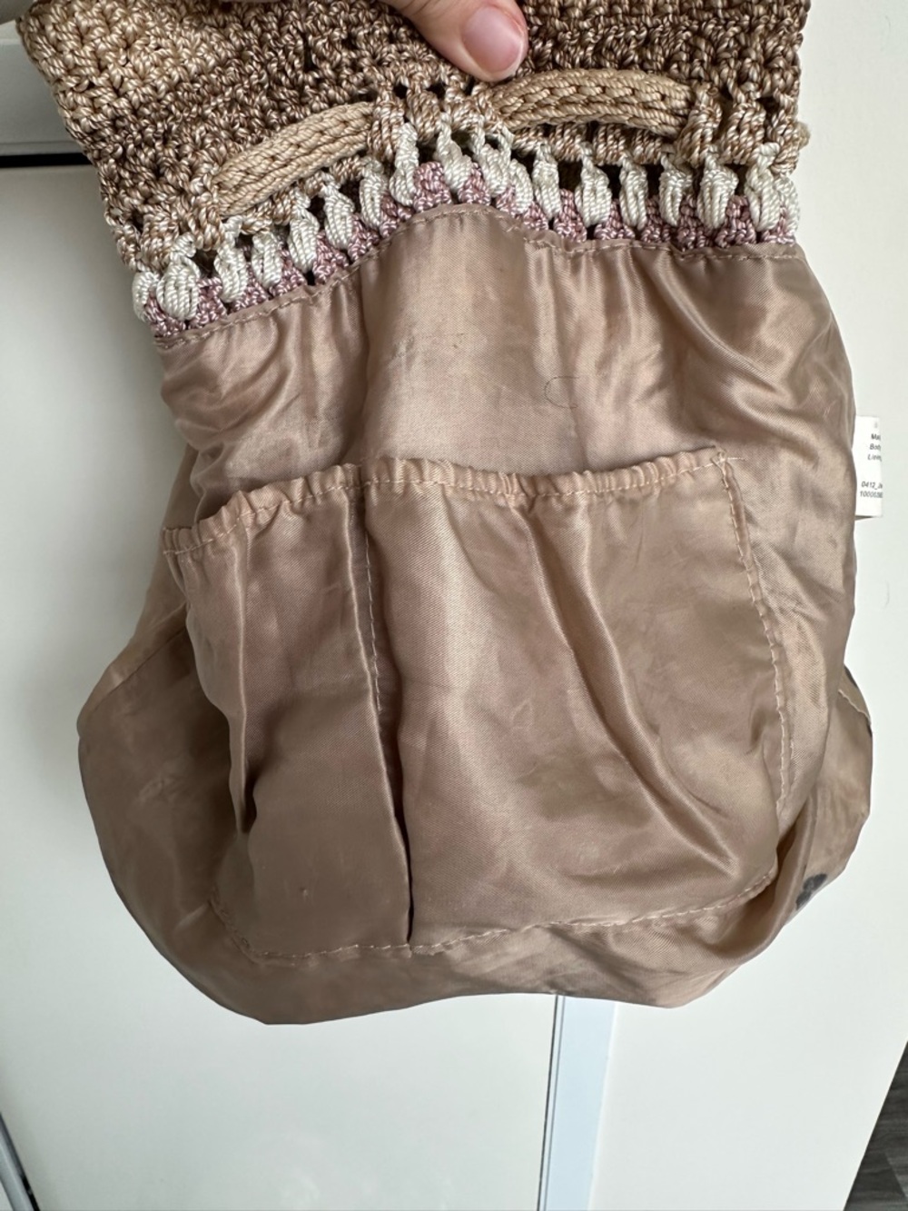 The Sak | Boho Janet Crochet Drawstring Shoulder Bag Neutral Stripes | AS IS - Picture 12 of 16